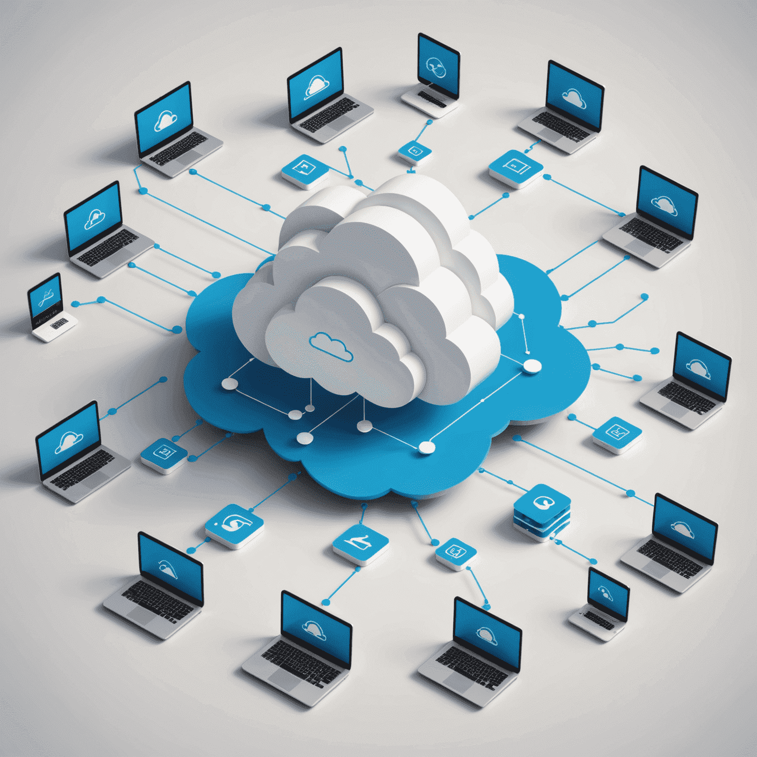 Imagen que muestra una representación visual de la computación en la nube con iconos de servidores, dispositivos conectados y flechas que indican el flujo de datos